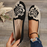 Knitted Rose Embroidered Breathable Flat Sole Shoes Women's Light-Speaker Lazy Working Shoes Boat