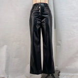 Zingj Women's Fall / Winter 2024 High-Waisted Leather Patchwork Trousers For Women's Casual Pants Leather