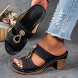 Summer New Large-Size Flat-Bottomed Hollow Pure-Color Slippers Car Sewing Middle-Nintered Shoes