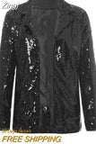 Women's Sequined Blazer Sparkle Blazer Long Sleeve Shimmer Jacket Party Shiny Lapel Rave Outerwear