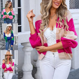 Women's Spring And Autumn Solid-Colored Flowers Knitted Sweater Fashion Collar Long-Sleeved