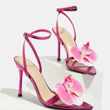 Head Three-Dimensional Flowers With Fine Heel Sandals Gorgeous Stylish Pink High