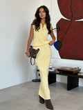 Casual Fashion Collar Zipper Sleeveless Top Coated Ass Knitted Set Solid