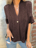 New Women's Spring And Autumn Women's Style Buckle In The Sleeve Hollow Knitted Shirt