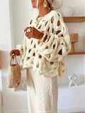 Women's Casual Solid Color Leisure Resort Beach Hollow With Long-Sleeved Sweater
