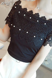 Casual Sexy Women Tops And Blouses Short Sleeve Hollow Out Fashion Elegant Blouses Women Ladies Lace Patchwork Blouse