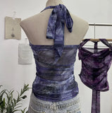 Shot Tie-Dye-Dyed Denim Print Folding Mesh Sling Sling Sling Neck With Bow Striped Backwear
