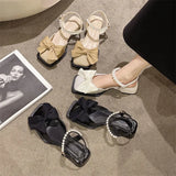 Sandals Women's 2025 New Summer Butter Pearl Low Heel Small Heel Shoes Slope Women's Single