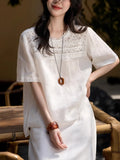 Dream Floating Heavy Industry Lace + Loose Short-Sleeved Collar Shirt Women's Top 25 Summer New Solid Loose Leisure