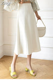 Women's Skirt 2023 Spring Women High Waist Solid Vintage Girl's Waist Down Skirt Knee-length A-line Fashion Thin Skirt for