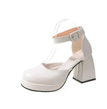 Spring And Summer Barbie Powder Single Shoe Waterproof Table With Baotou Thick Heeled Mary Jane Head High