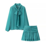 Women's INS Exploding Fashioned Long Sleeve Shirt Folding Mini High Waist Short Dress