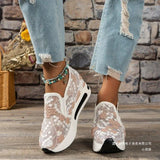 Women 2025 Spring Korean Version Of The New Lace Mesh Casual Heel High-Shoe High-Shoe Women's Single