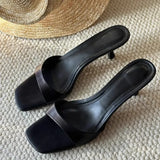 New French Temperament High-Hed And Cool Slippers Wearing A Word Drag Side Toe Simple Fine And Cool Slippers