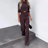 Zingj 2024 New Solid Color Short Slim Jacket High Waist Straight Trousers Suit Female-Outfit