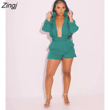 Fashion Sporting Women set Striped Print Button Shirt Top Skinny Shorts Suit Two Piece Set Elegant