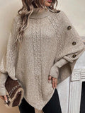 And Winter New Sweater Women's Knit Fashion Stucked High-Necked Button Bat Sleeve