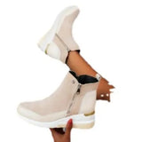 Leisure Short Boots Autumn And Winter New Round Head Side Zipper Thick Bottom High Help Ms. Short