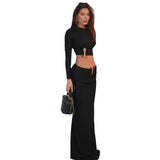 Autumn And Winter Hot Women's New Fashion Umbilly Long Sleeve Top Dress Dress Dress Suit