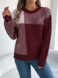 Shooting 2025 Autumn And Winter Casual Hit Color Lattice Long-Sleeved Jacket Sweater Women's
