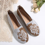 Knitted Rose Embroidered Breathable Flat Sole Shoes Women's Light-Speaker Lazy Working Shoes Boat