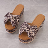 Bow-Bottomed Slippers Female Leopard-Print Cloth One-字字 Slope And Cool Slippers