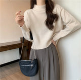 Zingj Winter New Style Inside Build Small Head Bottom Lady Sweater Jacket Pure Color Half High Turtleneck Short Sweater Woman-Outfit