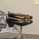 Zingj 2023 New Fashion Square Head Shallow Metal Buckle Thick Heel Single Shoe Medium Heel Women's