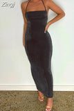 Women Sexy Long Dress Bodycon Open Back Tie Up Solid Color Halter Neck Sleeveless Summer Clubwear Beach