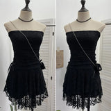 Shooting Retro Lace Spell To Receive Waist-Meared Tective Dress Sexy Collared Cake Dress Small Man Short Dress