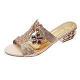 Cool Slippers Women's Summer New Coarse-Heeled Toe Women's Shoes Hollow Water Drill Outside Wearing High Heel Cool