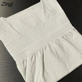 Women Korean Style Vintage Plaid Puff Sleeve Chic Simple Fashionable Tender Elegant Office Lady Feminine All-match