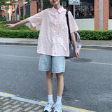 Zingj Loose Green Plaid Short-Sleeved Shirt Female Summer Design Sense Small Minority Lapel Shirt Thin Coat