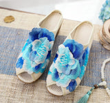 Zingj Summer New Three-Dimensional Embroidered Fish Mouth High Slope With Cool Slippers Ladies Embroidered Cloth