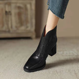 Version Of Coarse And 2025 New Square Head V-Heading Thin Fashion Shoes Women After Zipper High Heel Zipper Autumn Winter