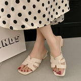 Gentle Wind Woven Slippers Women Wear 2025 Summer New Hollow Square Word High-Slip