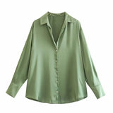 Women's Multi-Color Silk-Sense Silk-Sense Long-Sleeved Shirt Top Women