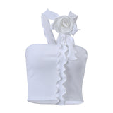Zingj Spring New Fashion Sexy French Three-Dimensional Flower Ribbon Hanging Neck Stitching Wipe Chest Vest