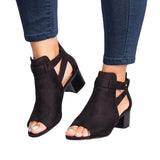 Spring And Summer New Thick Heel High-Heeled Sandals Women's Large-Size Hollow Women's Shoes Zippered Women's
