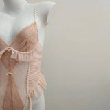 Pajamas Woman 2025 New Summer Thin Red Lace Belly Pocket High-End Sense With A Joint Coat