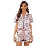 Zingj Female Summer Letters Love Print Thin Ice Silk Short-Sleeved Shorts Home Suit