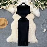 Dress Women 2025 Spring And Summer New Temperament High-End Side Open Fork Elastic Tight Babes