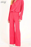 Pants Suits Women Button Up Shirt And High Wasit Pants Set Spring Autumn Ladies Pleated Elegant Loose 2 Piece Pant