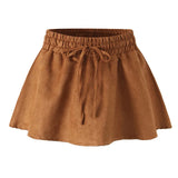 Elastic High Waist Suede Mini Skirt- Outfit