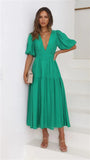 Zingj Years Leisure Fashion Trend Summer V Collar Waist Long Dress