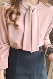 Spring New Loose Long Sleeve Women's Shirt Pink Office Lady Fashion Women Tops and Blouse with Bow Korean Blusas
