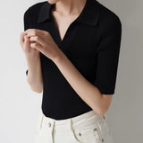 Simple And Fashionable POLO Collars Slime Short-Sleeved Knitted Shirt Women's Summer Leisure Temperament Gentle Wind Thin