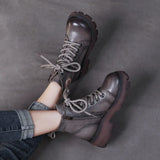 Handmade Martin Boots Women Winter New Tape Heightening Single Boots Coarse And Stylish Handsome Leather