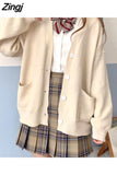Women Solid Simple Single Breasted Pockets School Girls All-match Loose Kawaii Ins 2XL Leisure Fashion Outwear Chic