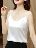Top Women 2023 Summer Women Clothing Satin Lace V-Neck Sexy Blouse Solid Camisole Women Tops Vest White Crop Top Halter